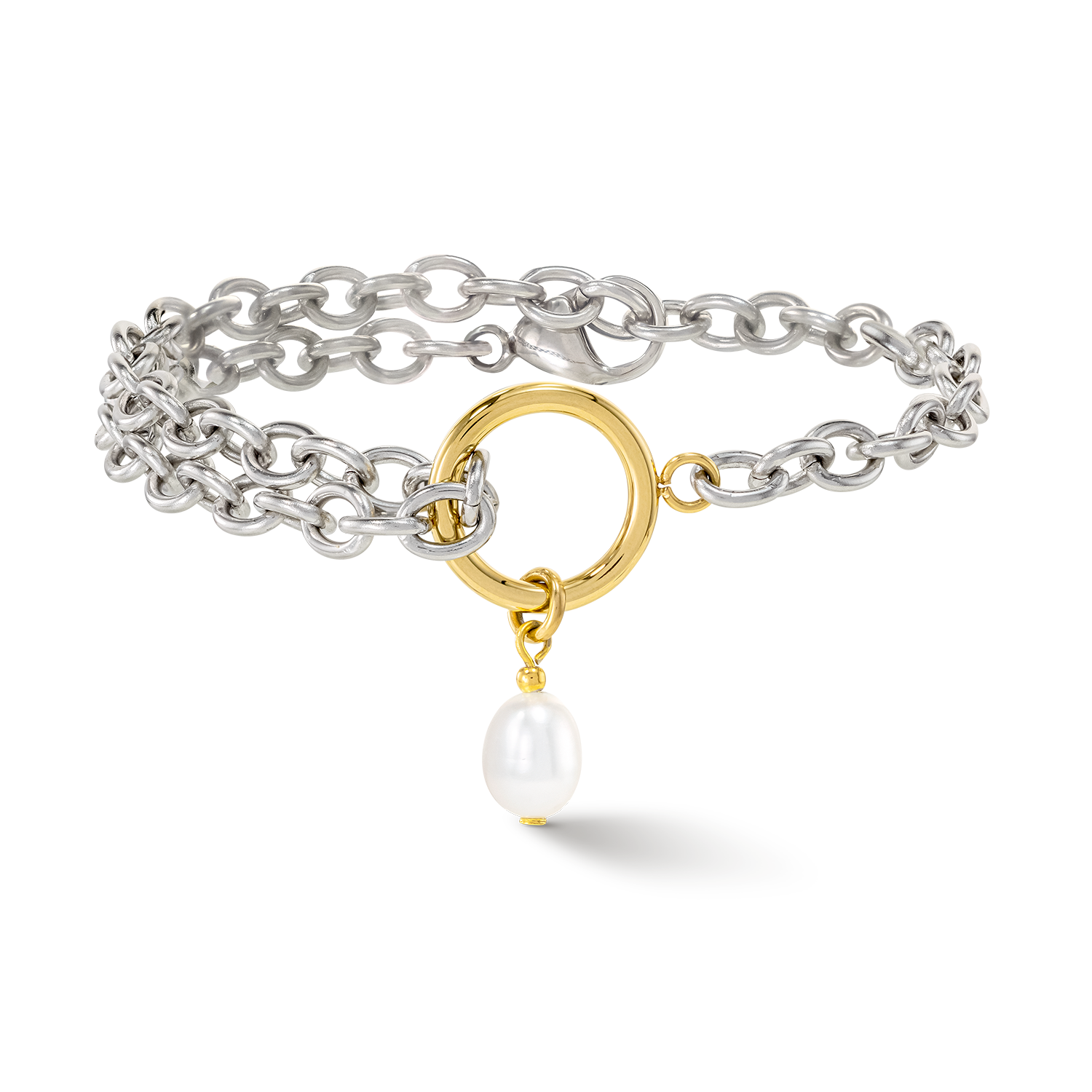 Bracciale Y & perle ovali d'acqua dolce con O-ring bicolore