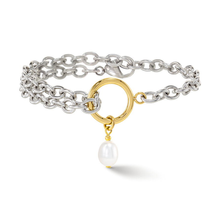 Bracciale Y & perle ovali d'acqua dolce con O-ring bicolore