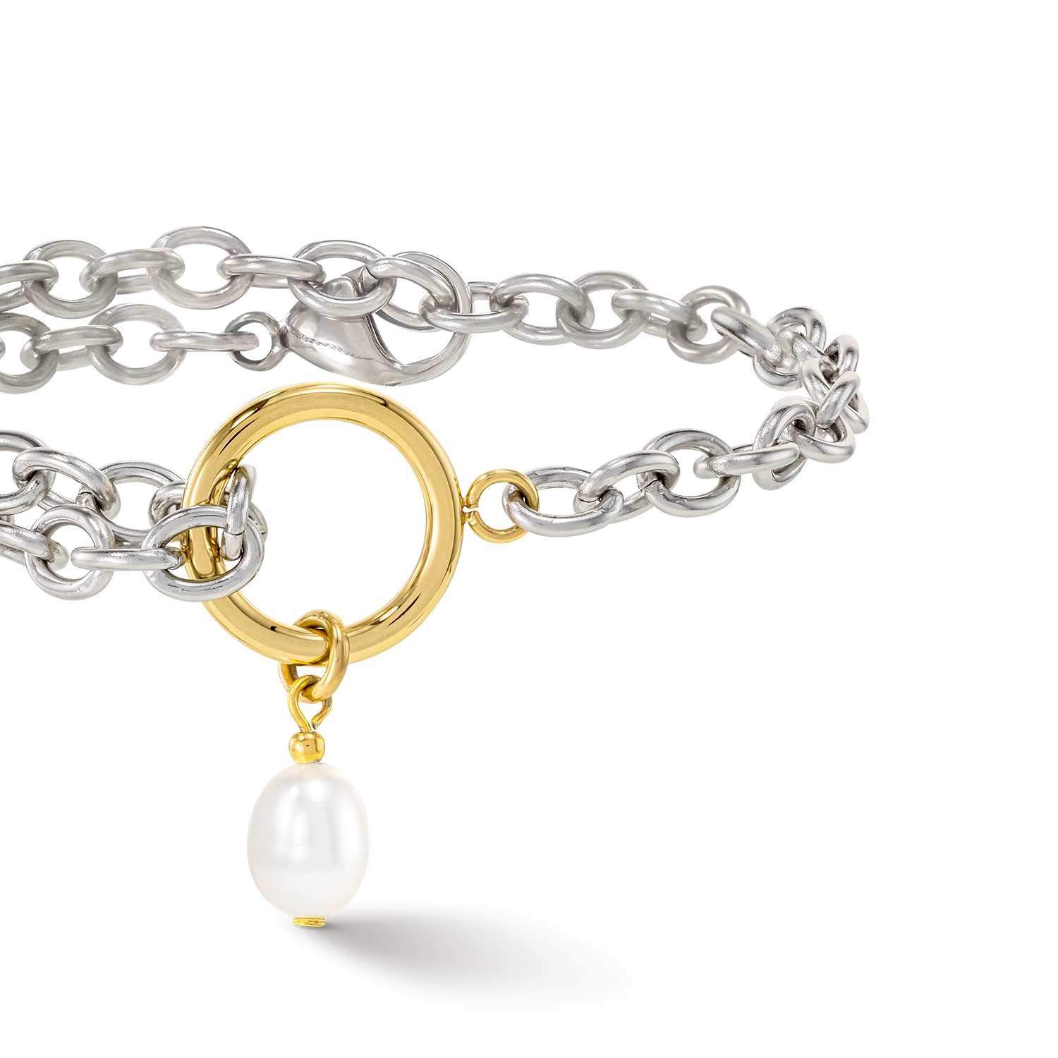 Bracciale Y & perle ovali d'acqua dolce con O-ring bicolore