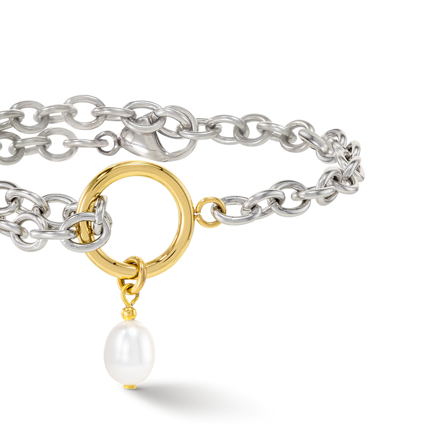 Bracciale Y & perle ovali d'acqua dolce con O-ring bicolore