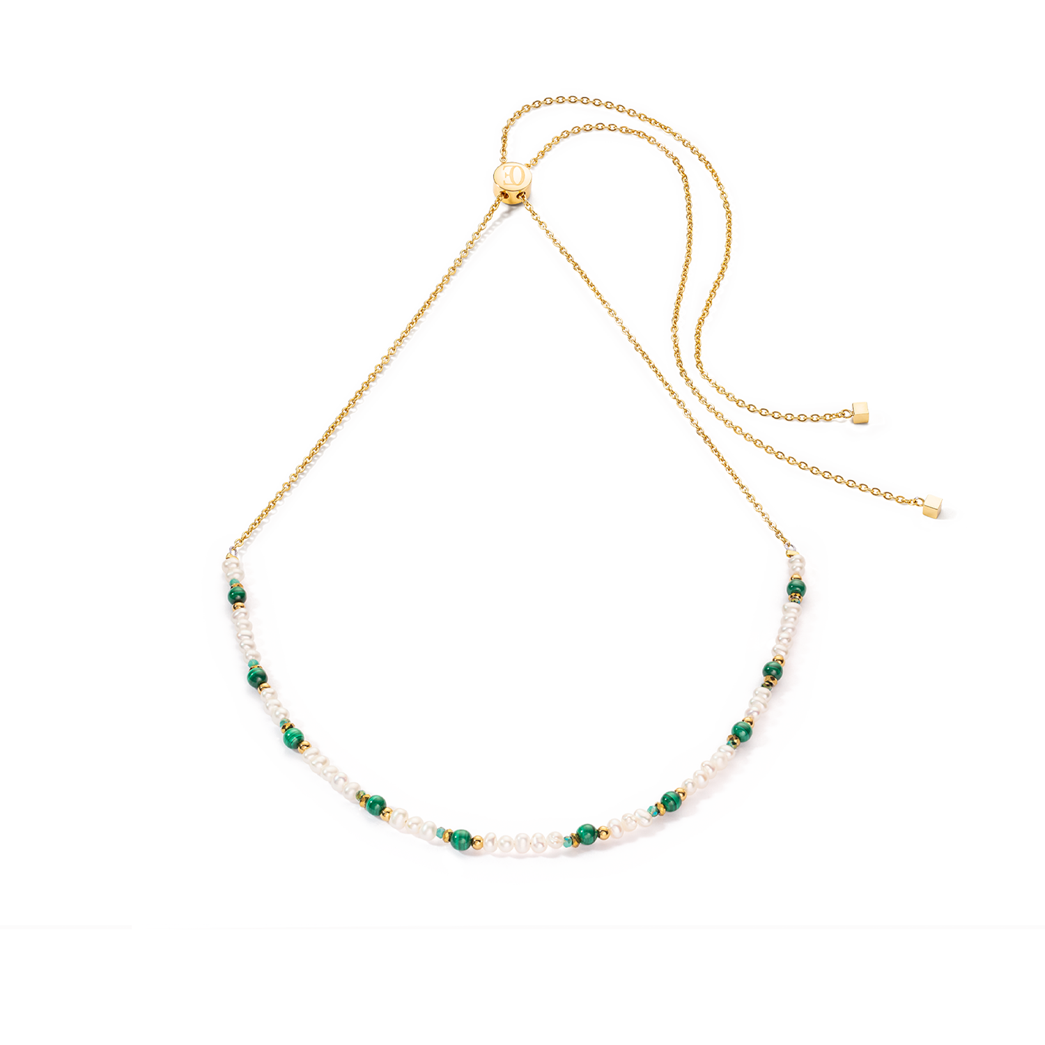 Collana Harmony oro con perle d'acqua dolce e malachite