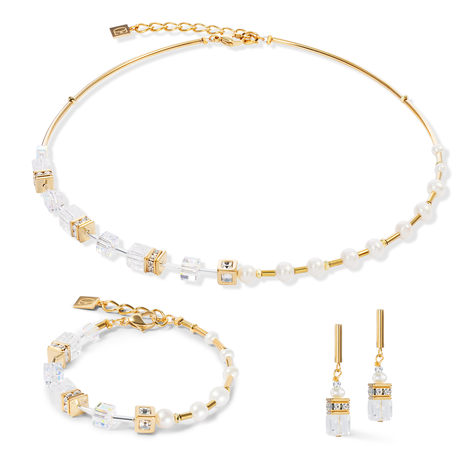 Bracciale GeoCUBE® Fusion Precious Pearl Mix oro-bianco