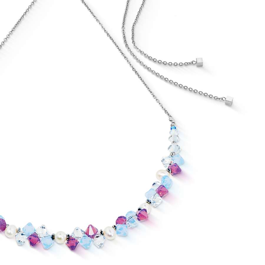 Collana Dancing Crystals e Pearls lilla-blu