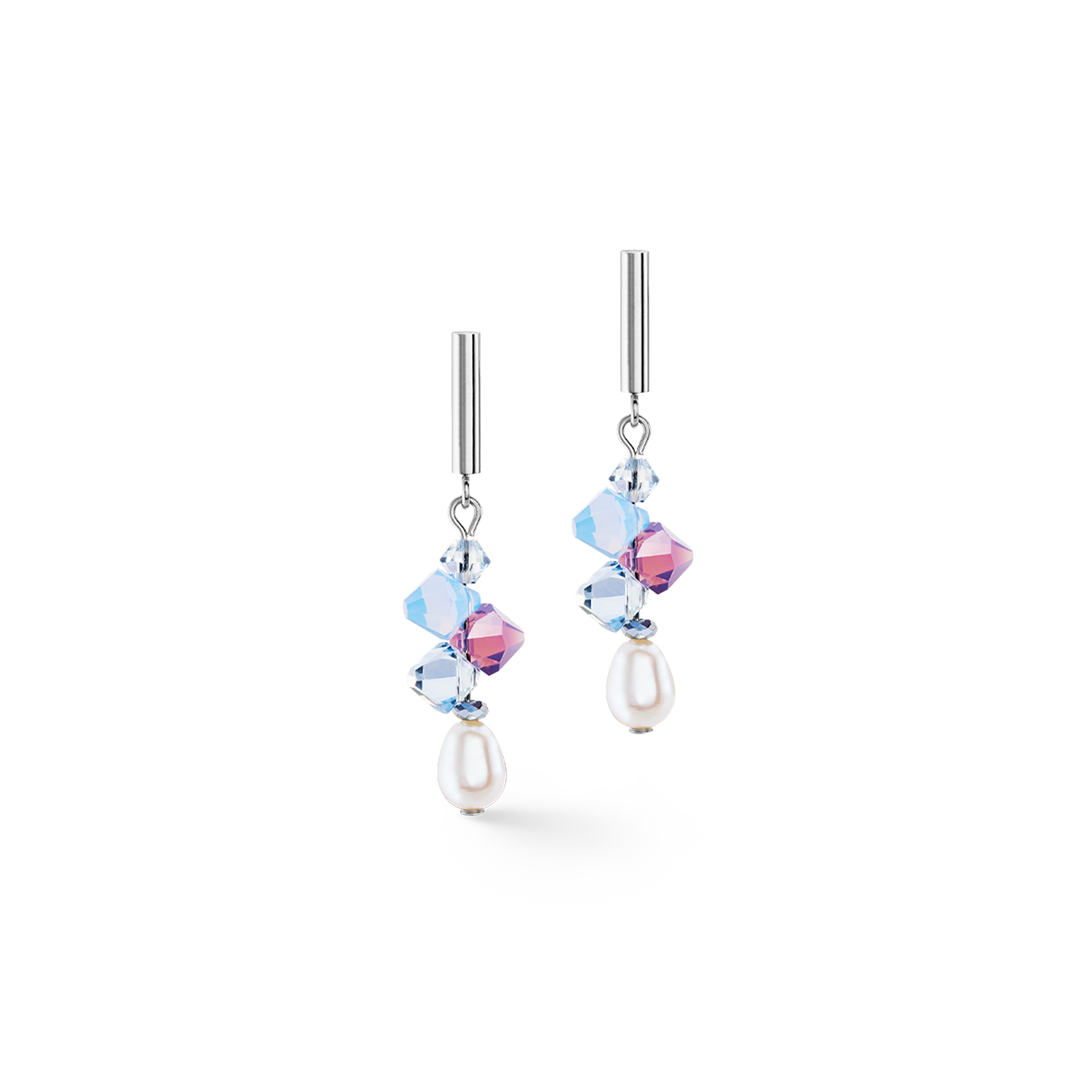 Orecchini Dancing Crystals e Pearls lilla-blu