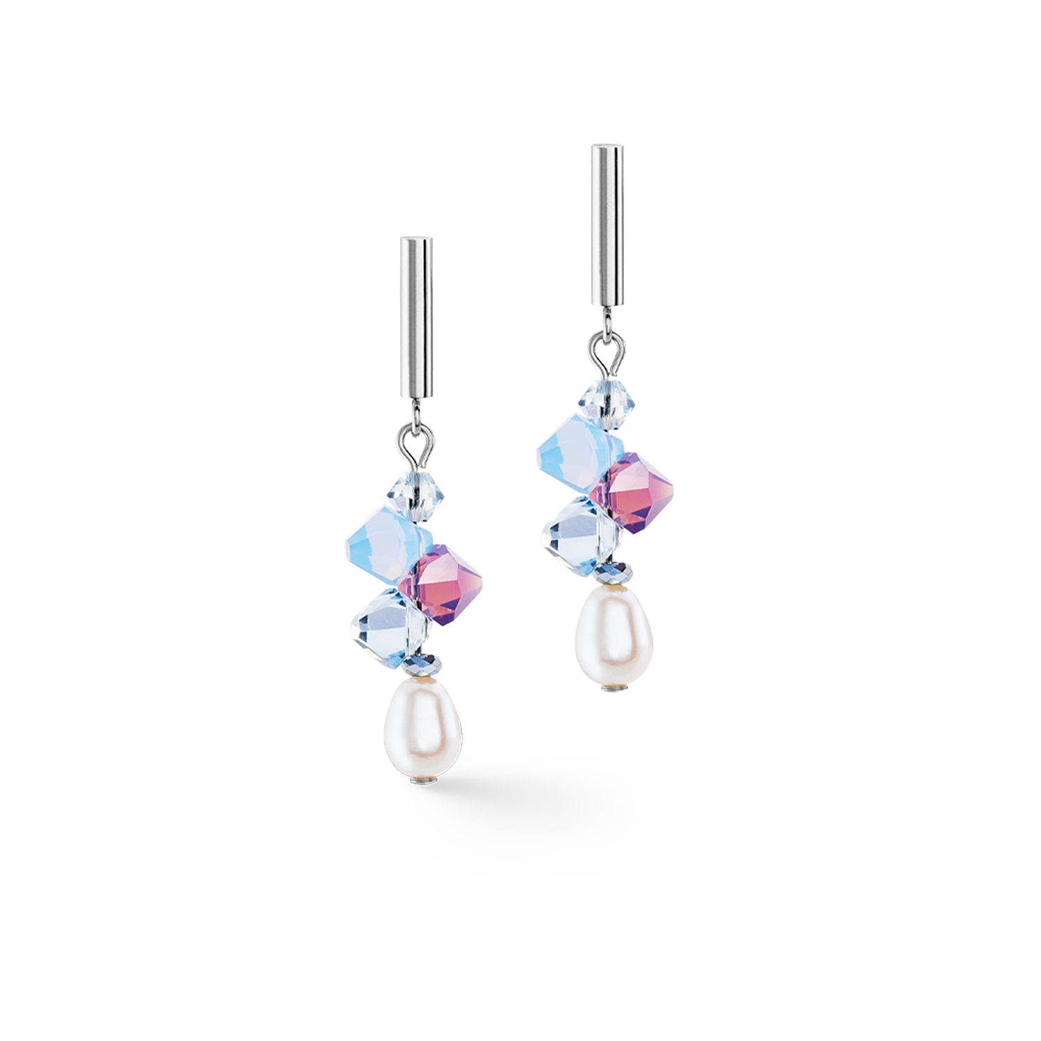 Orecchini Dancing Crystals e Pearls lilla-blu