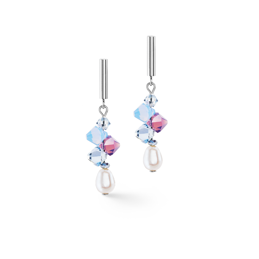 Orecchini Dancing Crystals e Pearls lilla-blu
