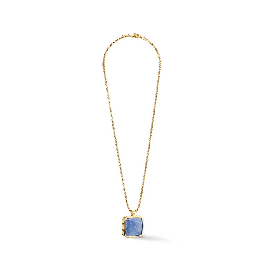 Collana Amuleto Spikes Square Aventurine oro-blu