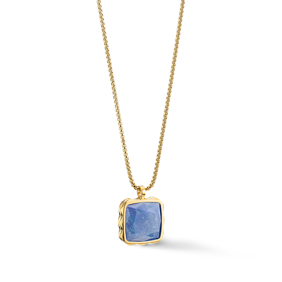 Collana Amuleto Spikes Square Aventurine oro-blu