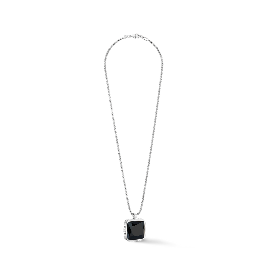 Collana Amuleto Spikes Square Onice argento-nero