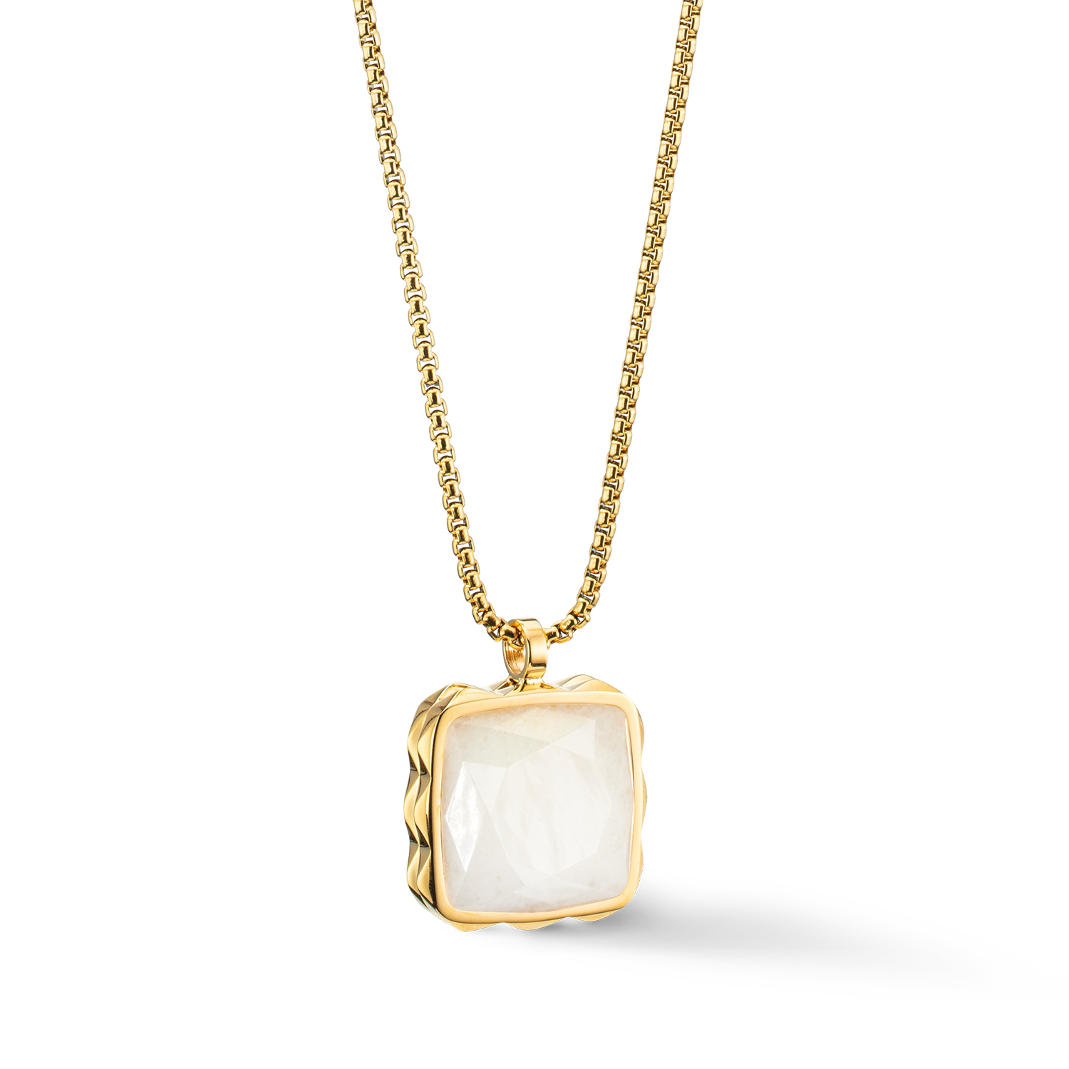 Collana Amuleto Spikes Square Giada oro-bianco
