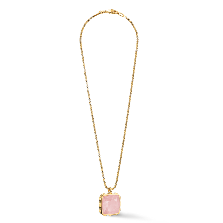 Collana Amuleto Spikes Square Quarzo rosa oro-rosa