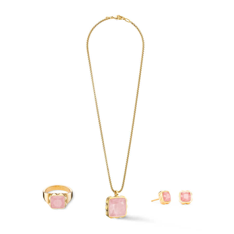 Collana Amuleto Spikes Square Quarzo rosa oro-rosa