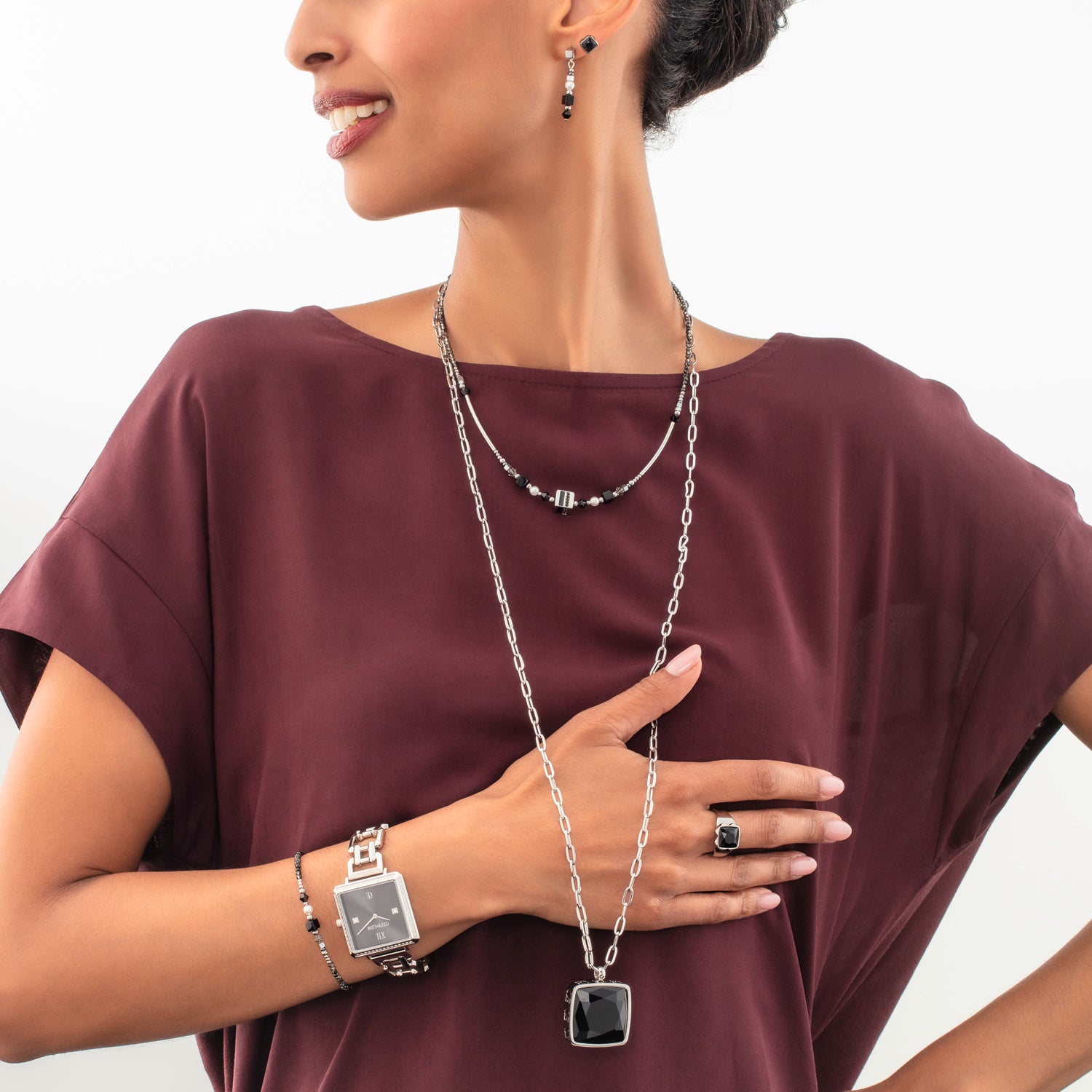 Orecchini Spikes Square Onyx argento-nero