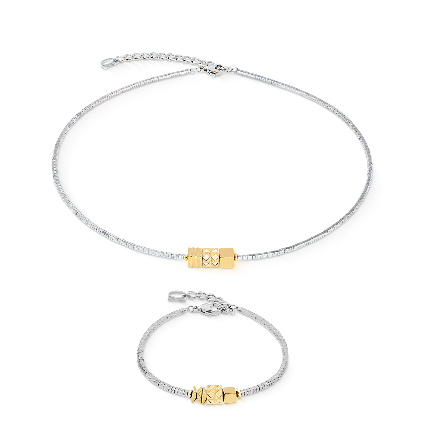 Collana Cube Trio Facets oro-argento