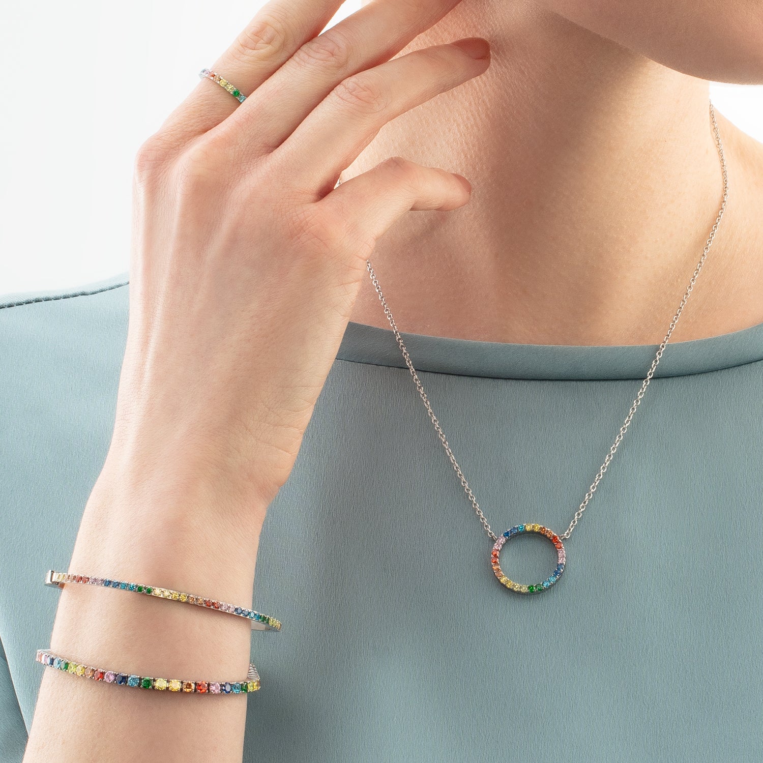 Collana Sparkling Circle argento-multicolore