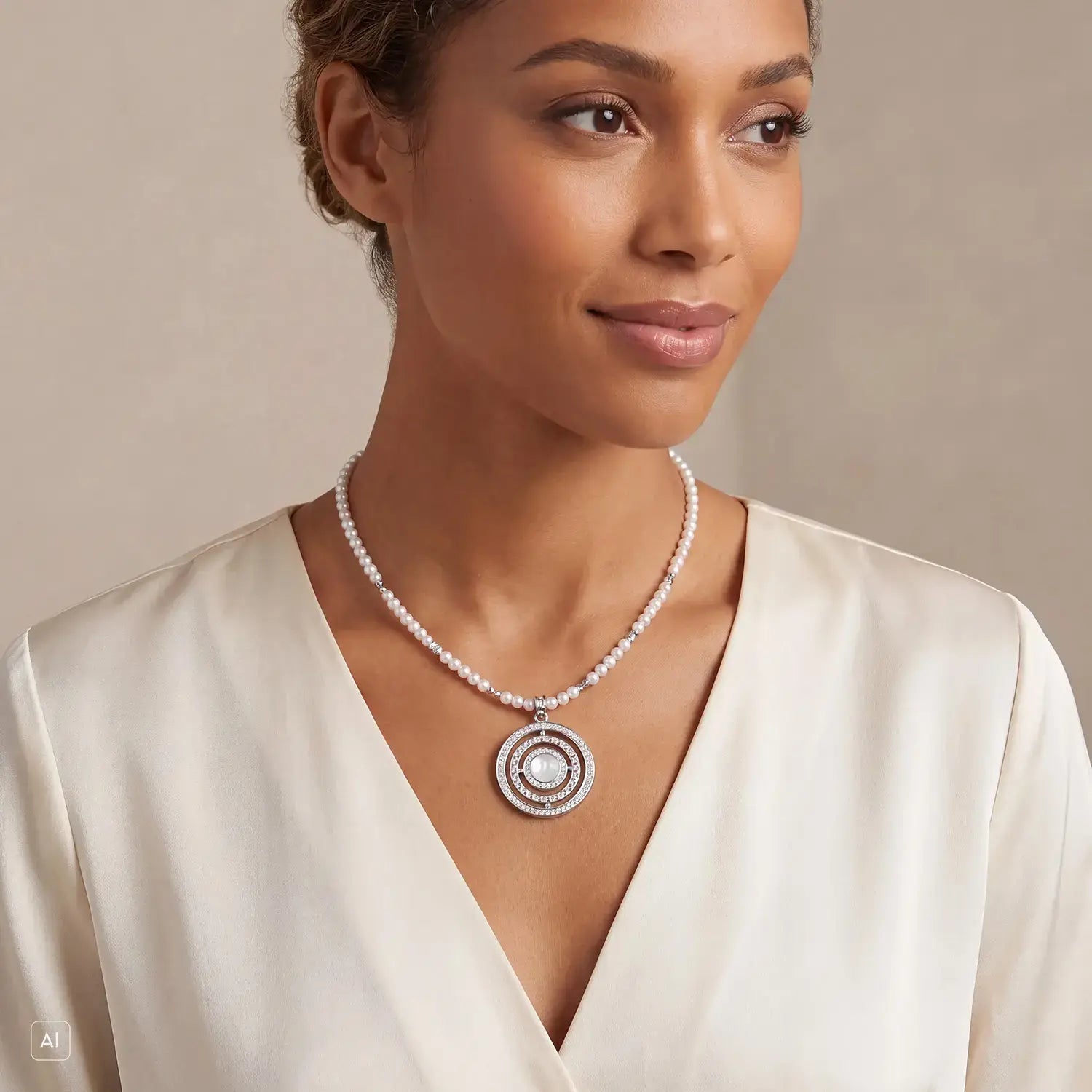 COEUR DE LION Collana Amuleto Modern Icon Pearl argento – indossato