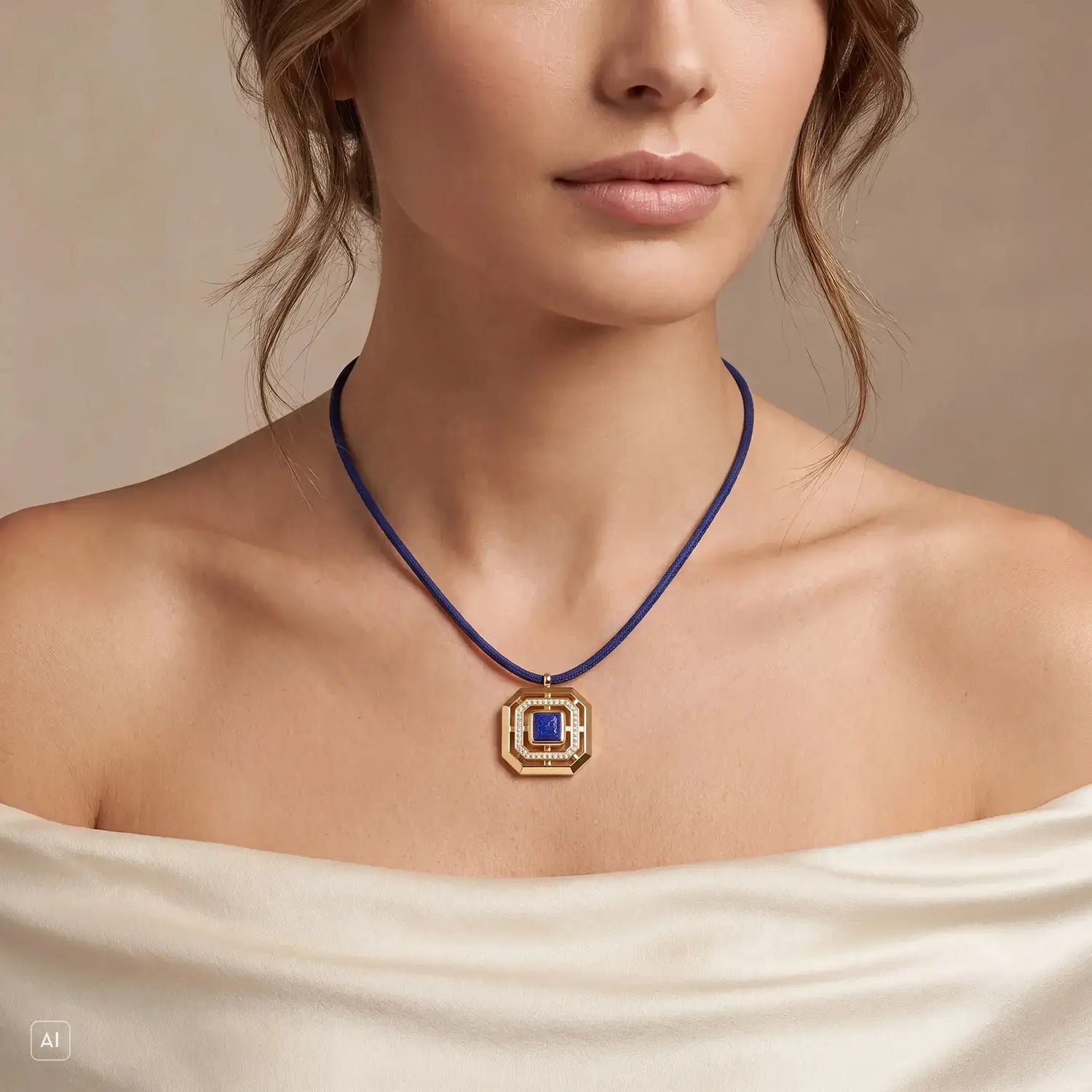 COEUR DE LION Collana Amuleto Icon Frame Soft Lapis oro – indossato