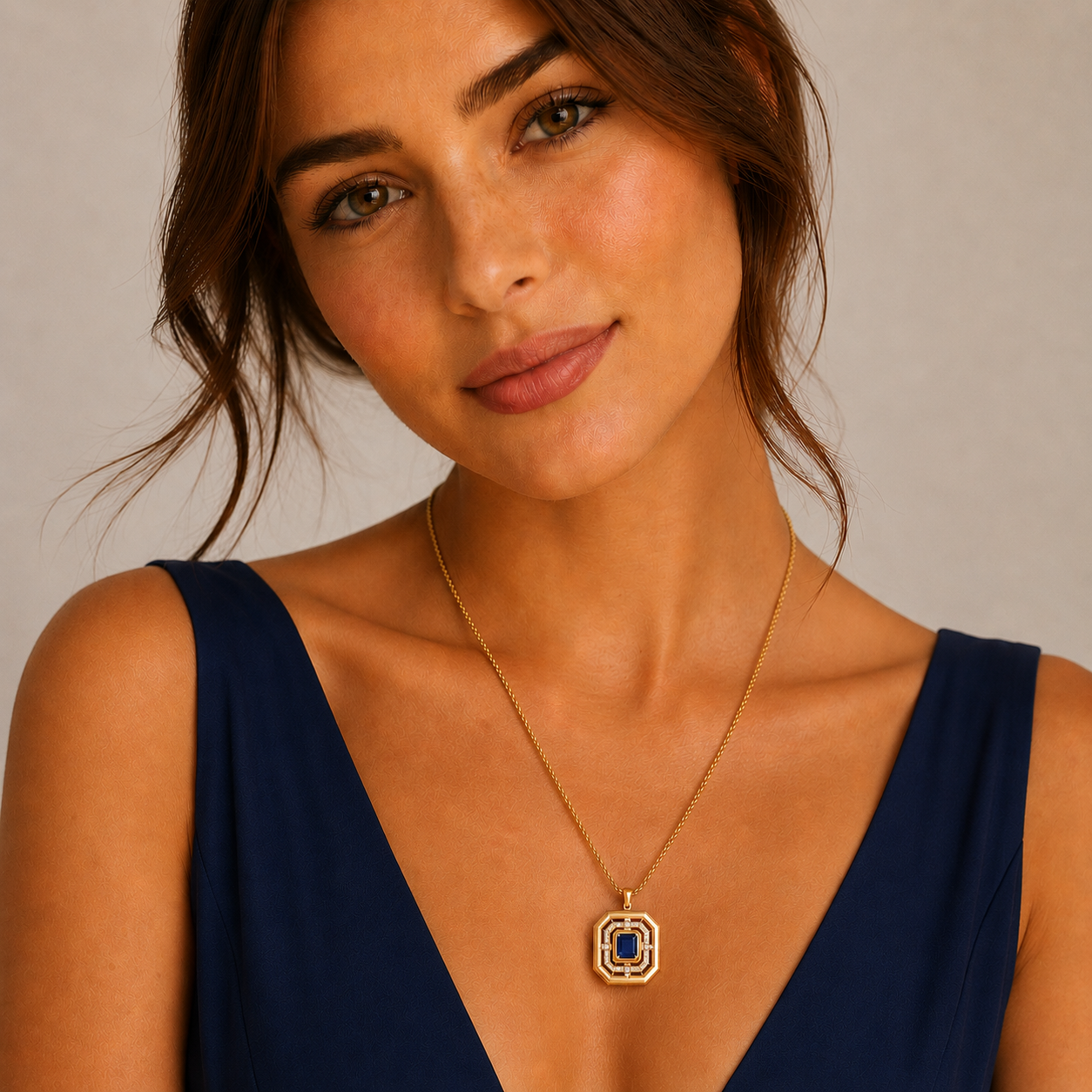 COEUR DE LION Collana Amuleto Icon Frame Pure Lapis oro – indossato