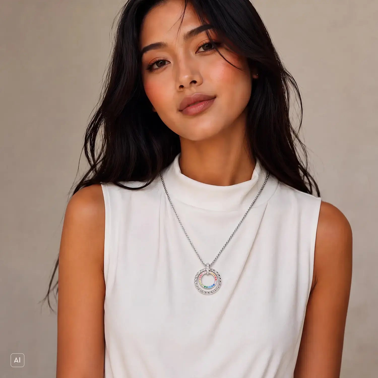 COEUR DE LION Collana Circle Duo Crystal oro – indossato