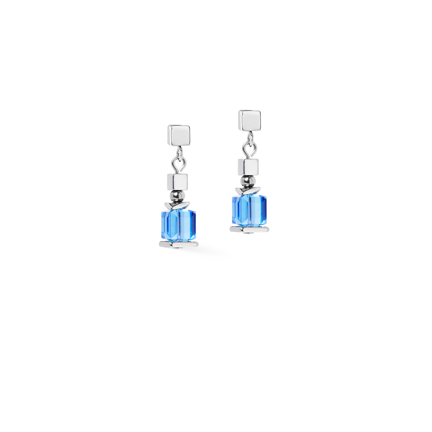Orecchini Sparkling Cubes Fusion Chain argento-blu