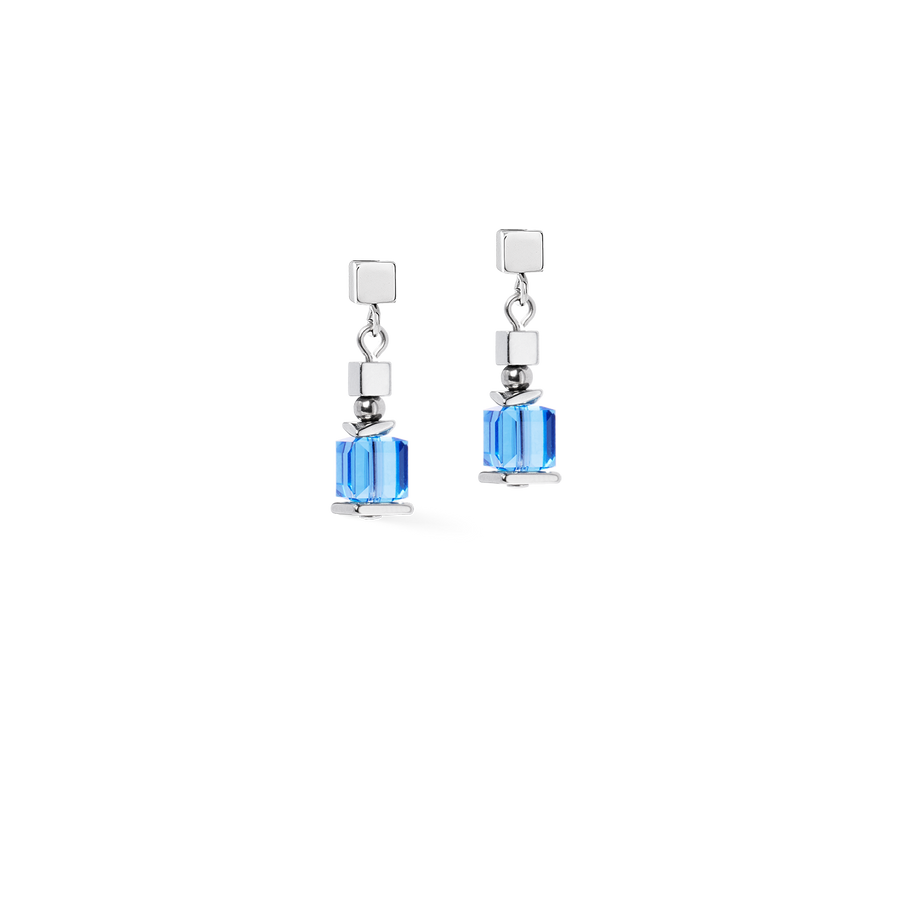 Orecchini Sparkling Cubes Fusion Chain argento-blu