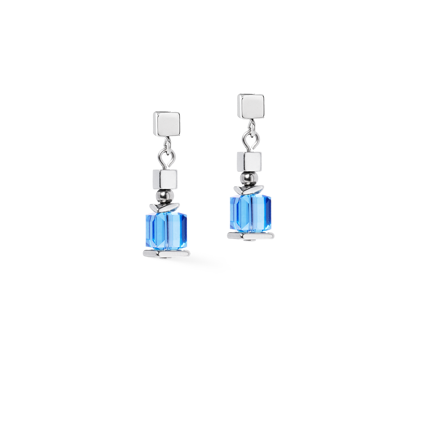 Orecchini Sparkling Cubes Fusion Chain argento-blu