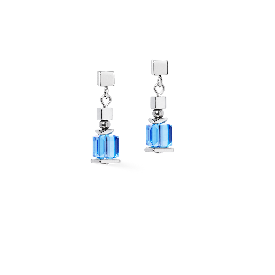 Orecchini Sparkling Cubes Fusion Chain argento-blu