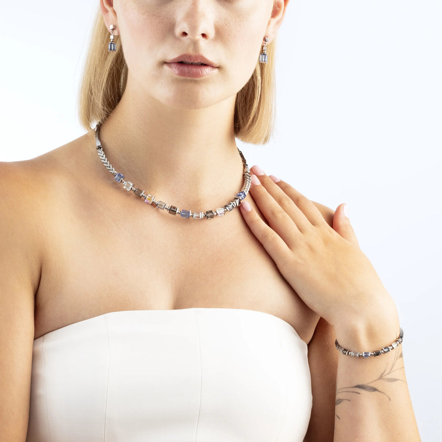 Orecchini Sparkling Cubes Fusion Chain argento-blu