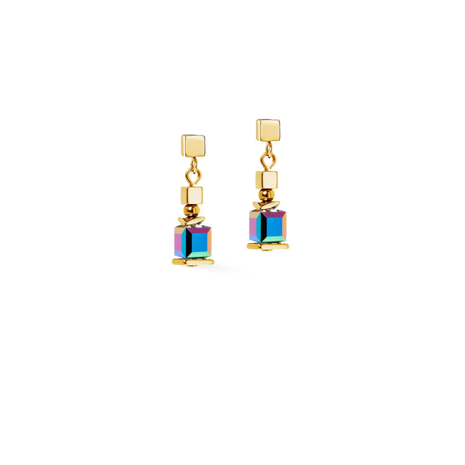 Orecchini Sparkling Cubes Fusion Chain oro-multicolore