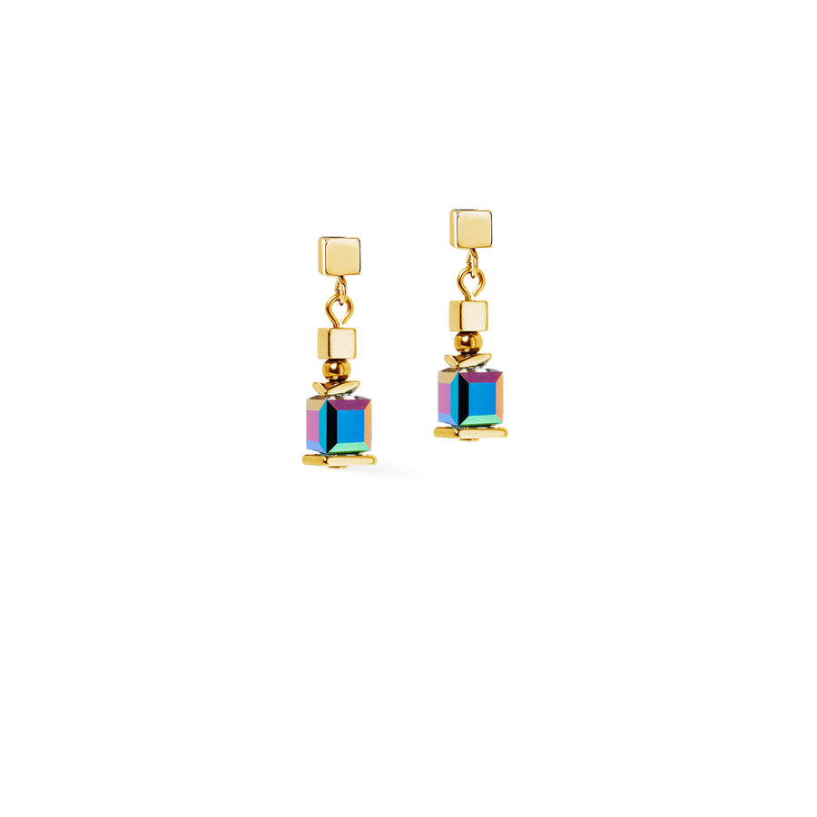Orecchini Sparkling Cubes Fusion Chain oro-multicolore