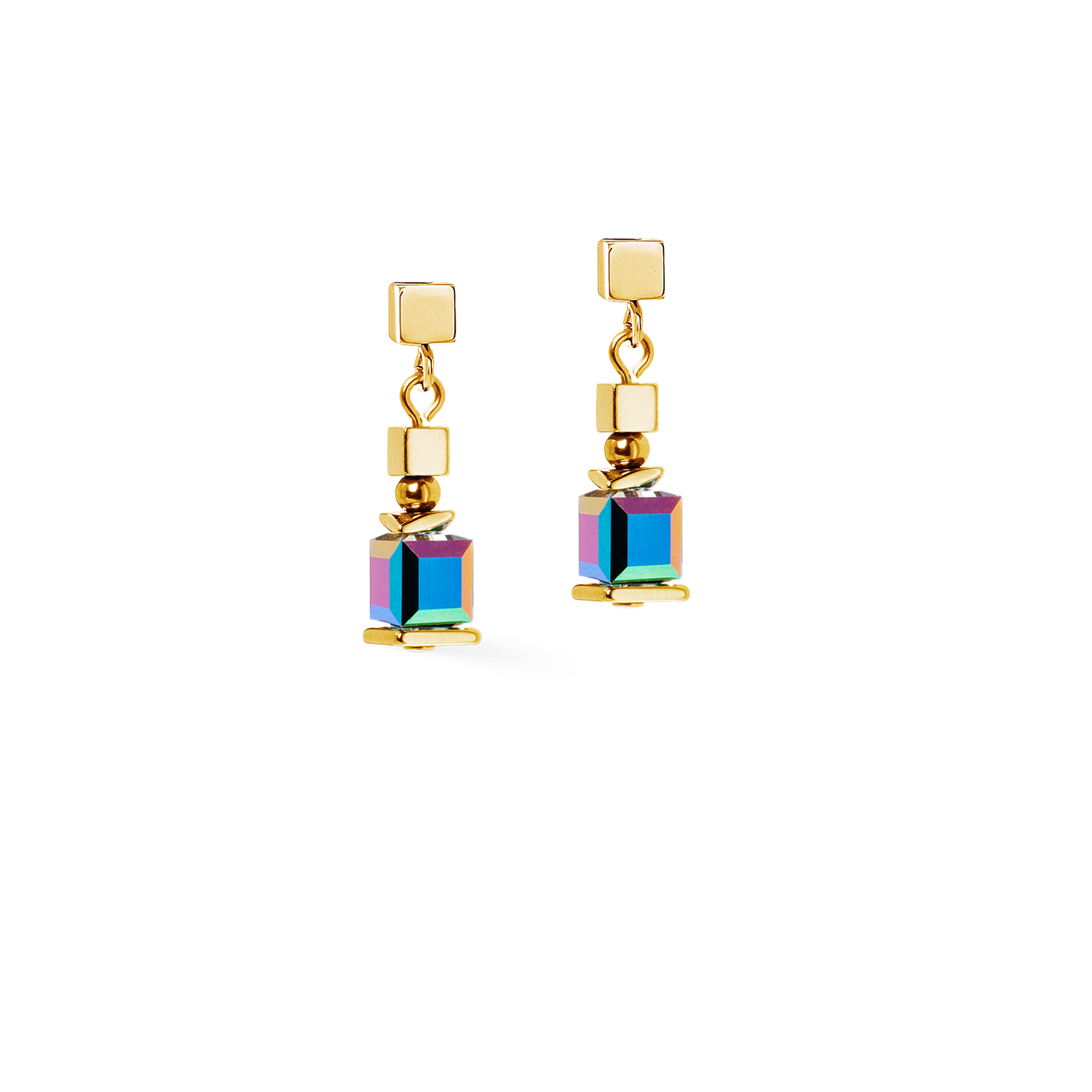 Orecchini Sparkling Cubes Fusion Chain oro-multicolore