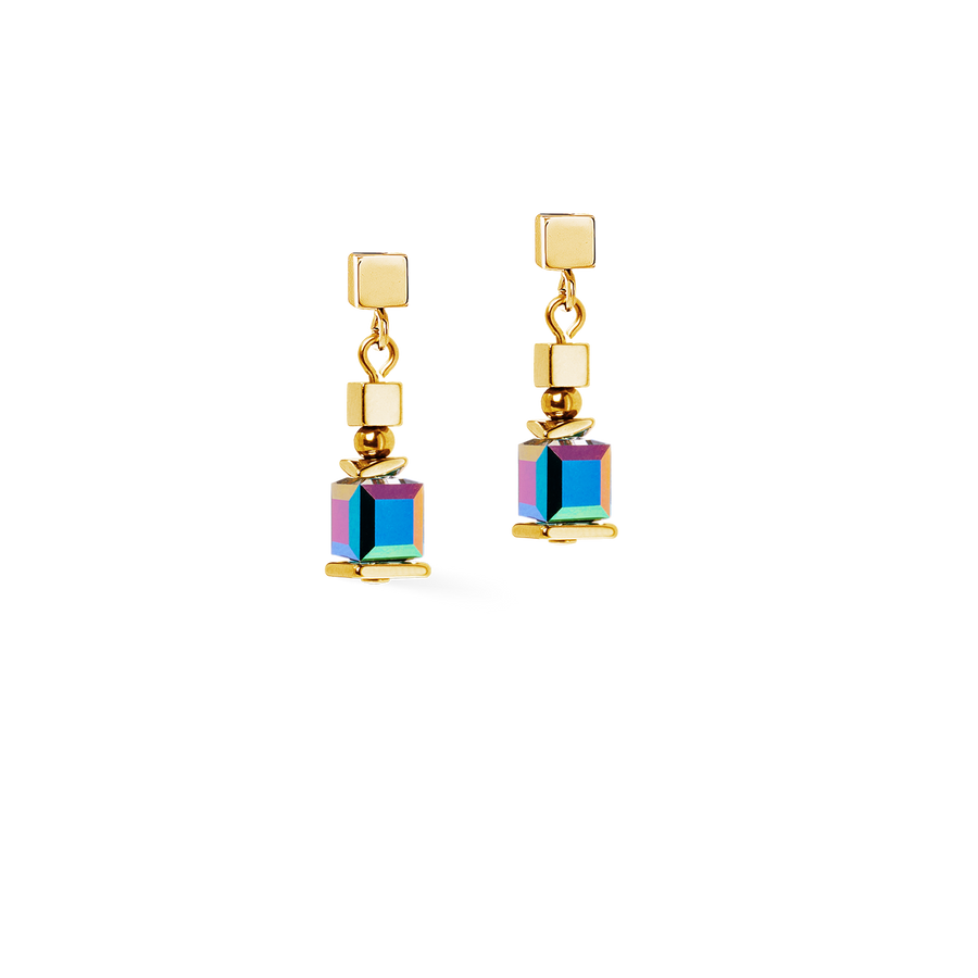 Orecchini Sparkling Cubes Fusion Chain oro-multicolore