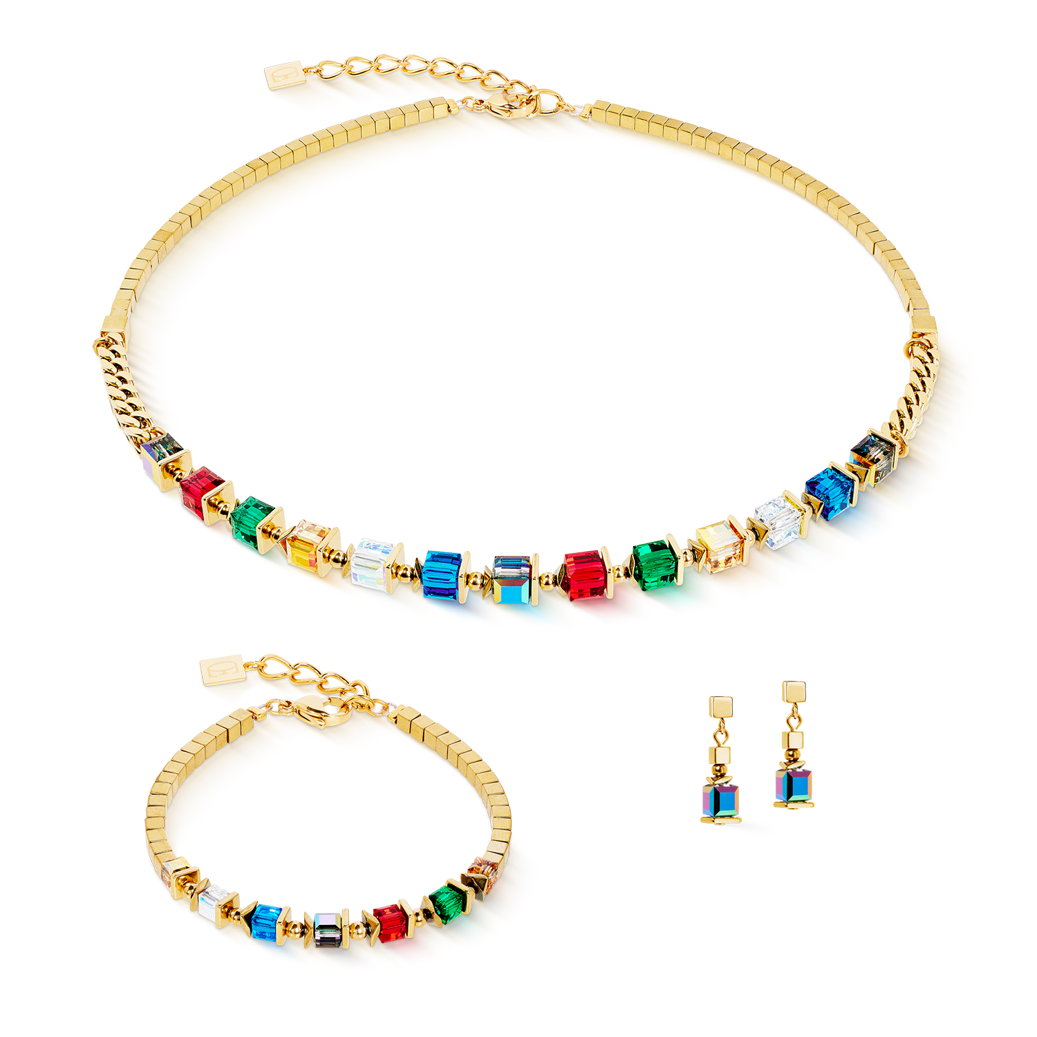 Orecchini Sparkling Cubes Fusion Chain oro-multicolore