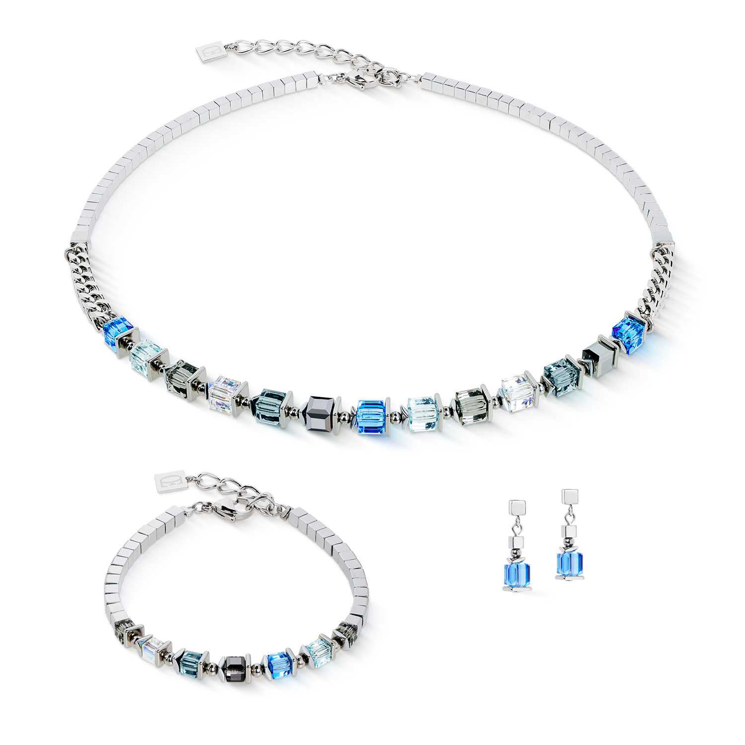 Bracciale Sparkling Cubes Fusion Chain argento-blu