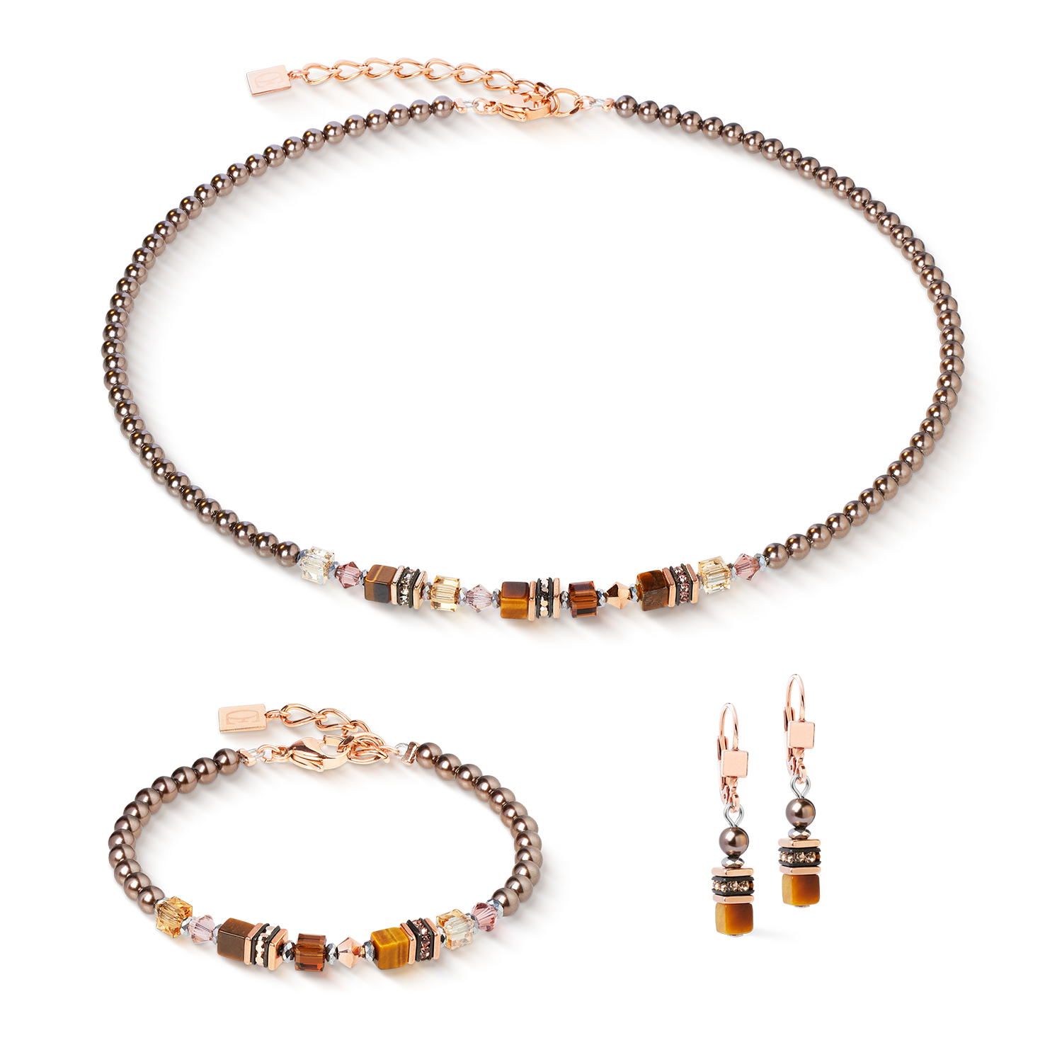 Orecchini Princess Earth Glow oro rosa-marrone