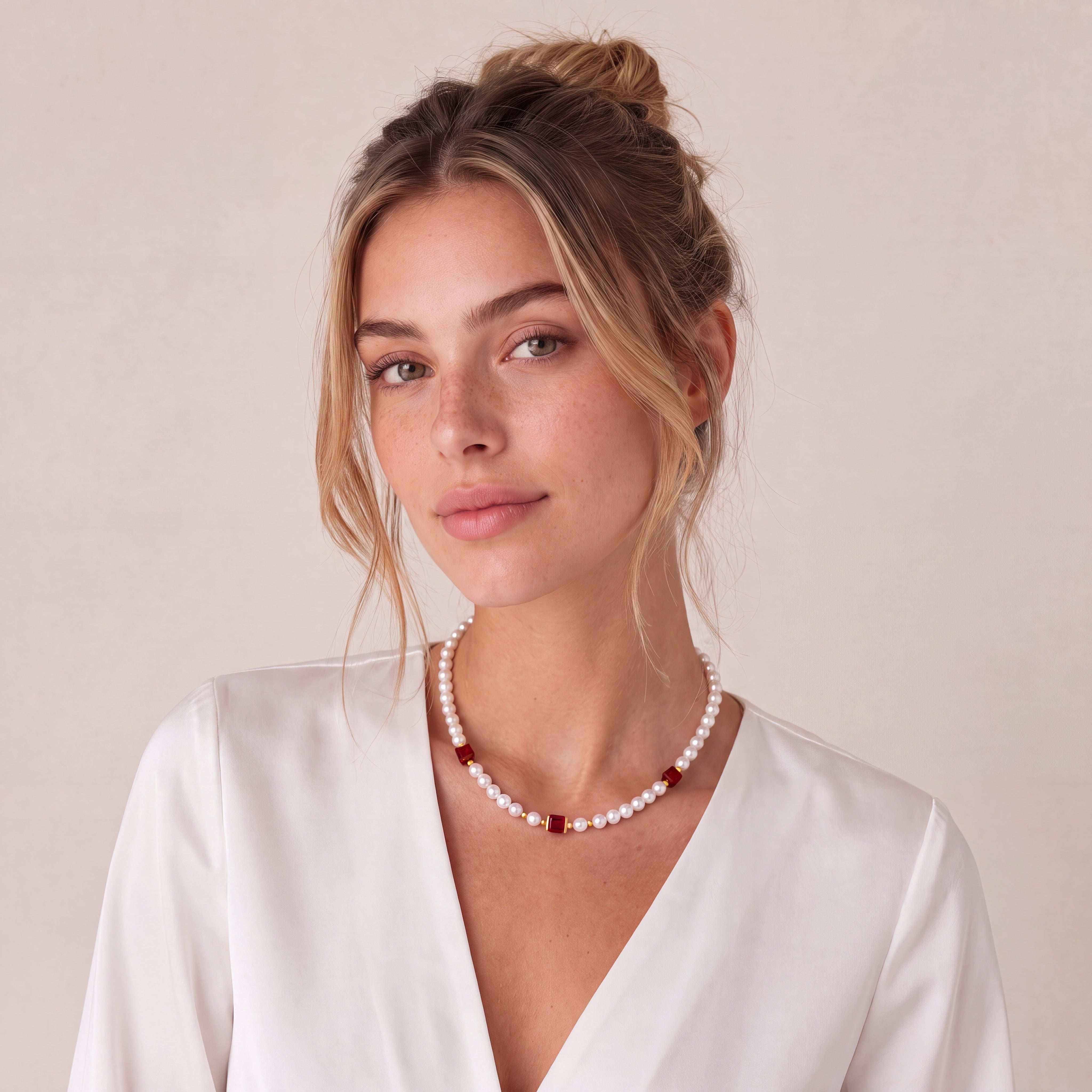 COEUR DE LION Collana Cocktail Pearls Ruby – indossato
