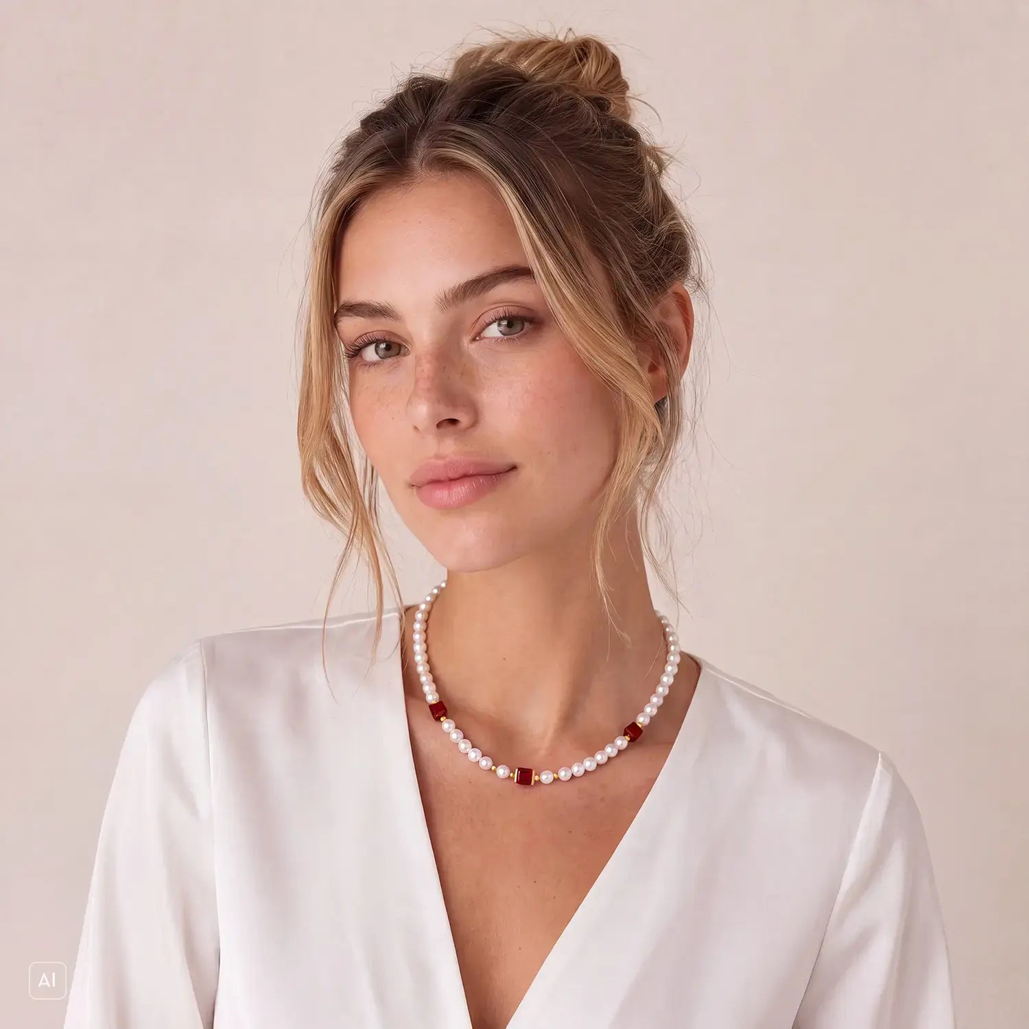 COEUR DE LION Collana Cocktail Pearls Ruby – indossato