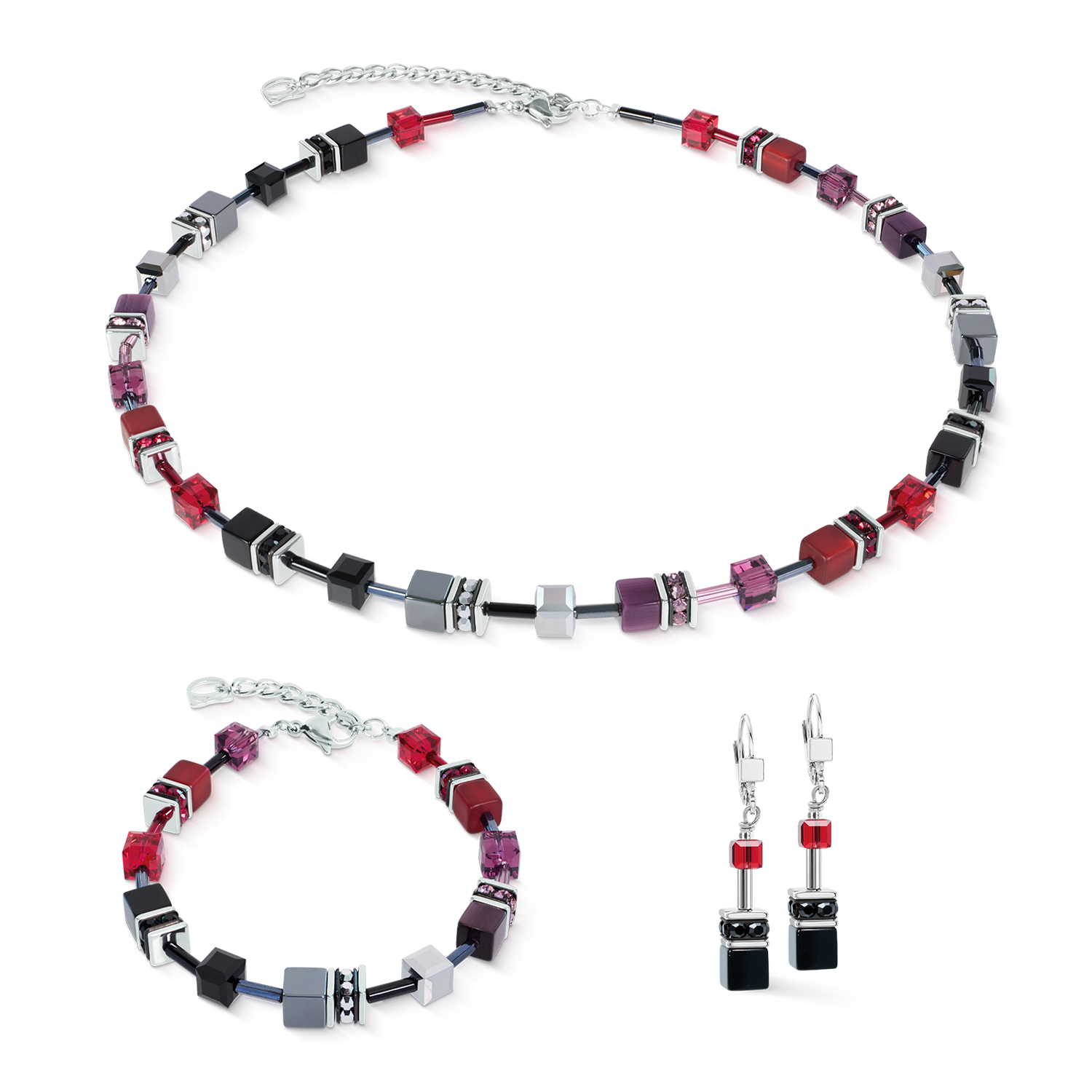 Collana GeoCUBE® Iconic Ruby Noir argento