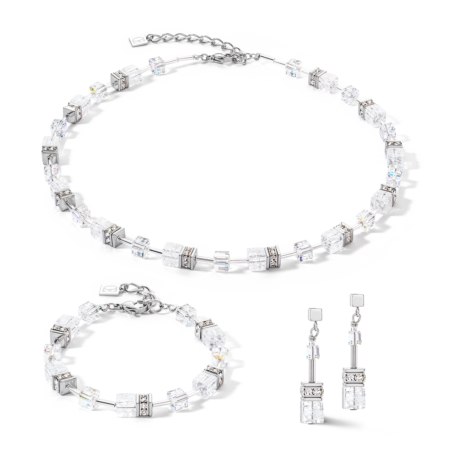 Collana GeoCUBE® Iconic Nature bianco-argento