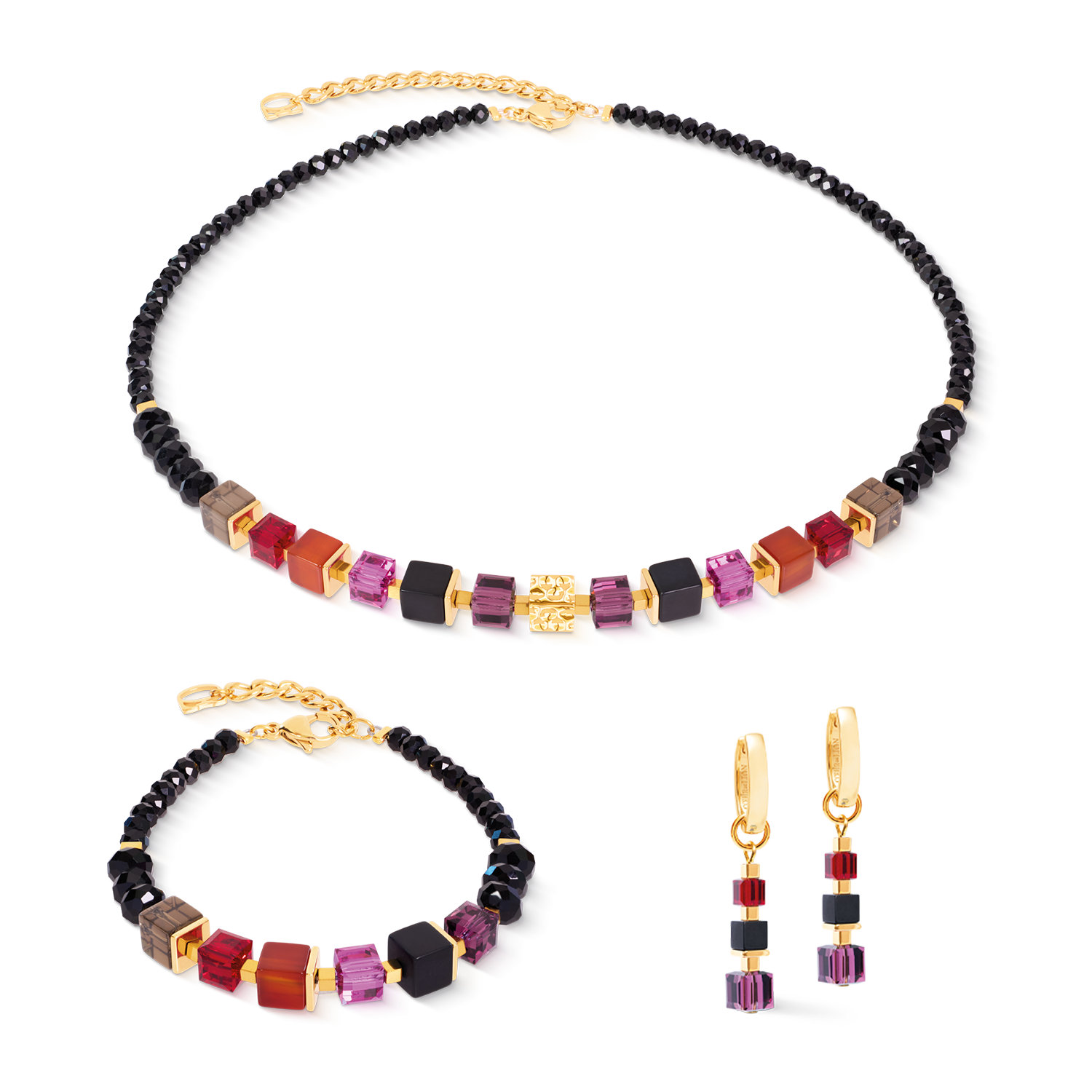 Orecchini a cerchio Cube Mix Precious Berry oro