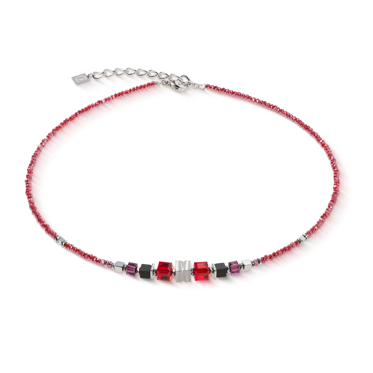 Collana Wave Cube Flow argento-rosso