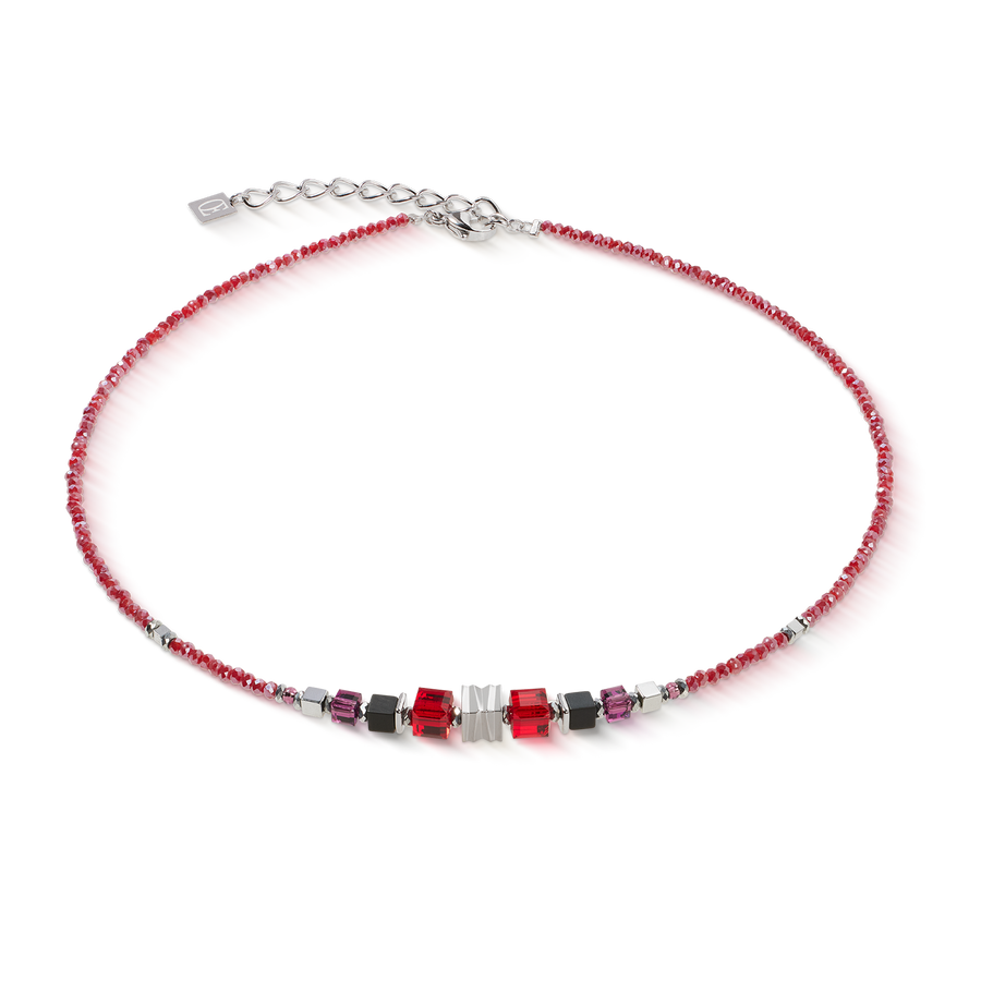 Collana Wave Cube Flow argento-rosso