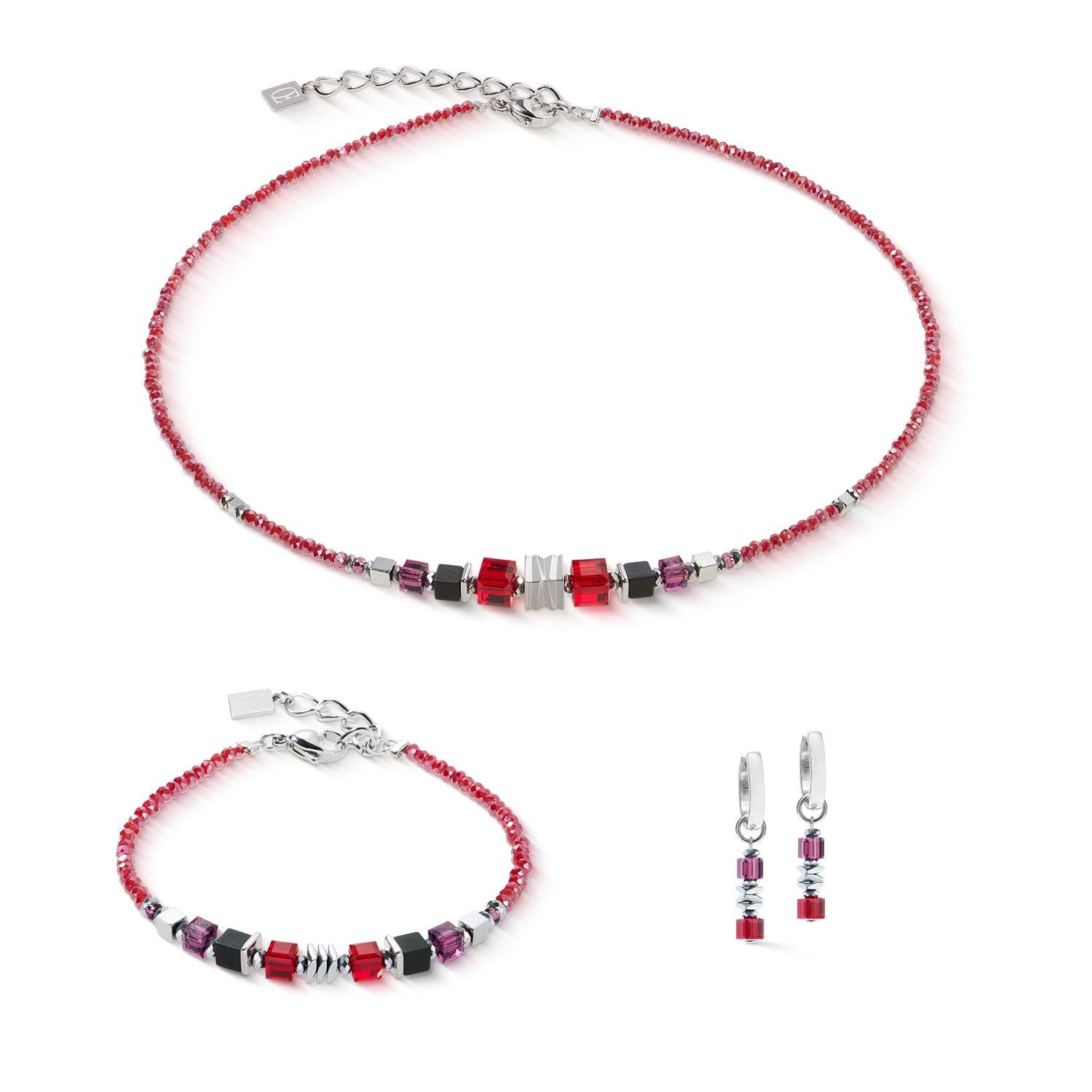 Collana Wave Cube Flow argento-rosso
