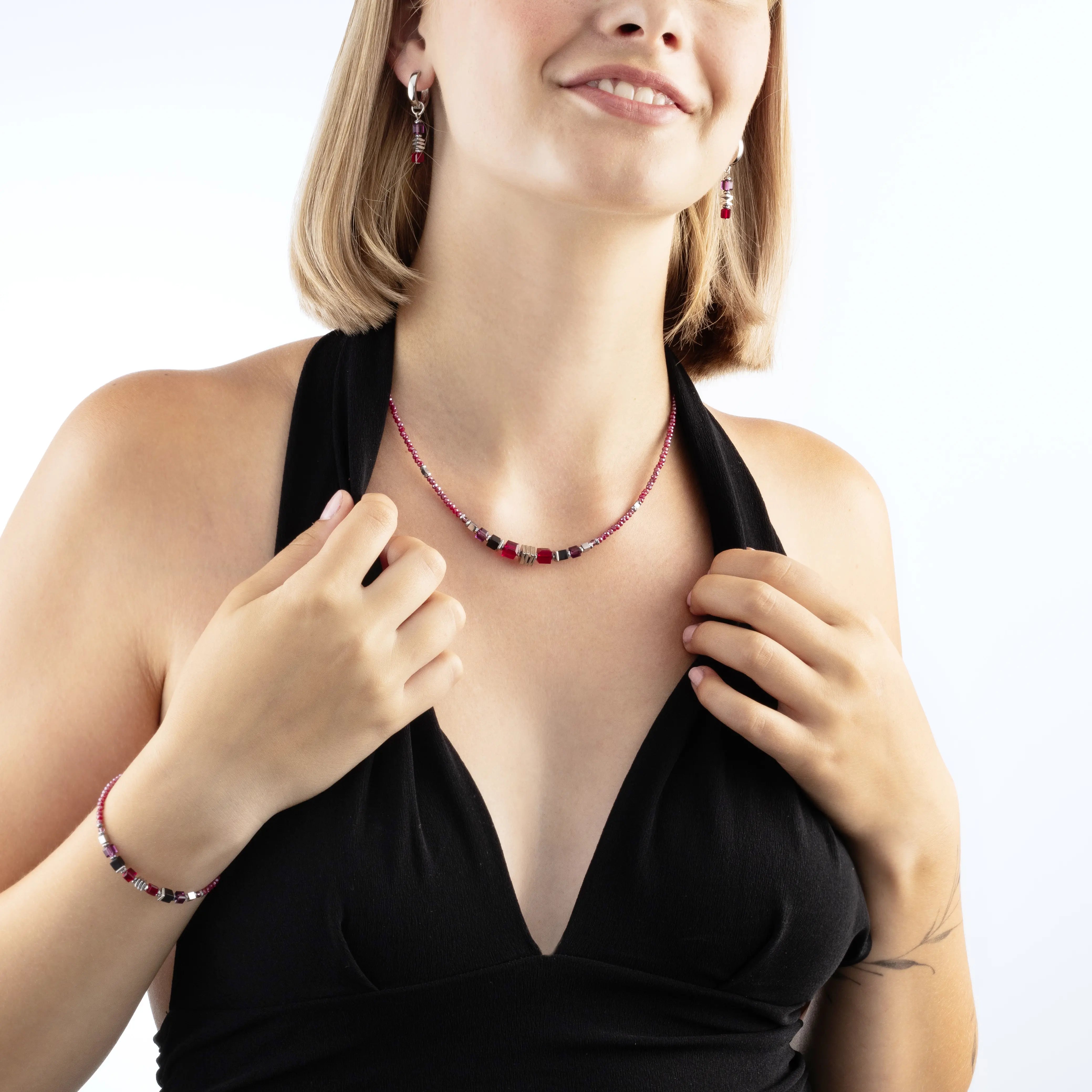 Collana Wave Cube Flow argento-rosso