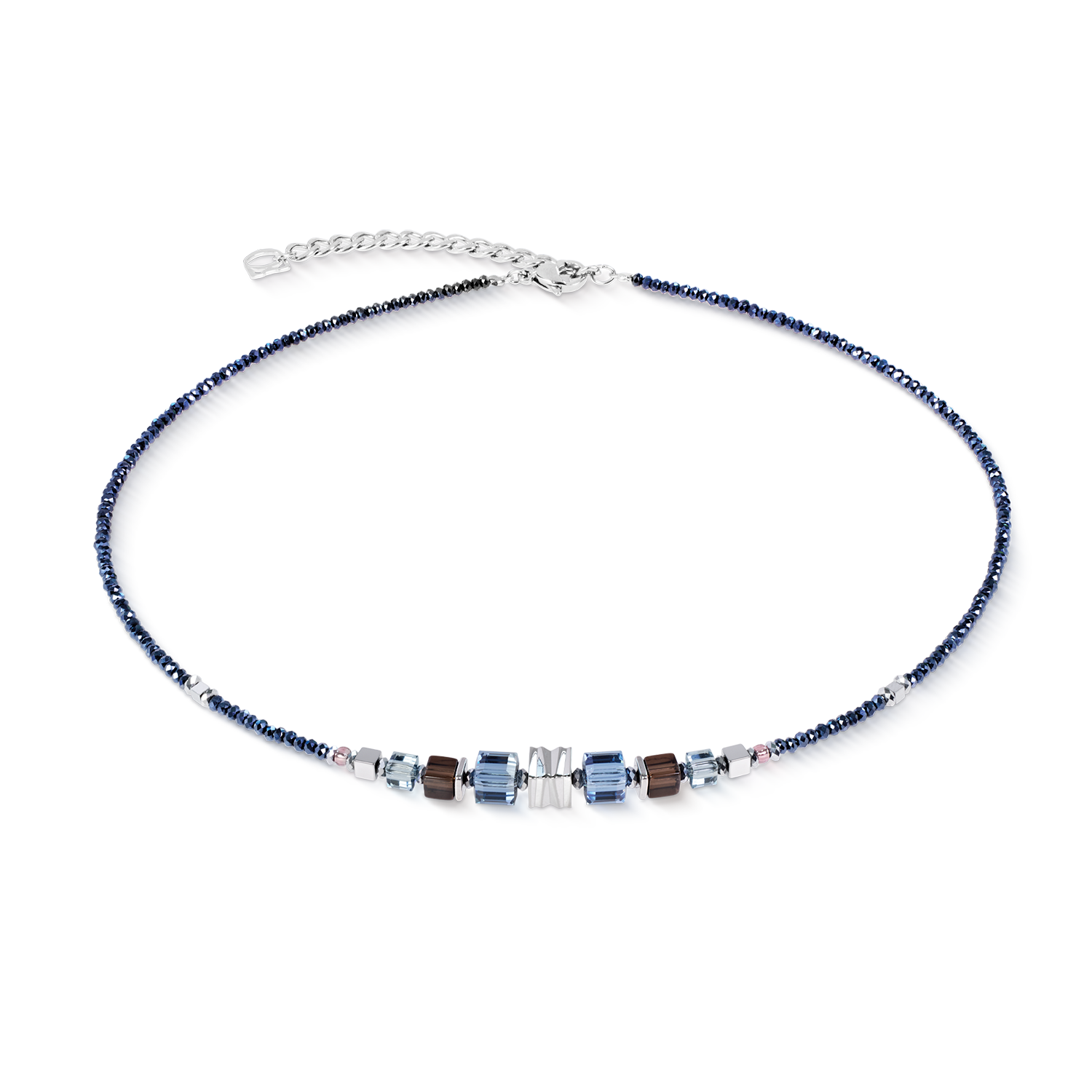 Collana Wave Cube Flow argento-blu