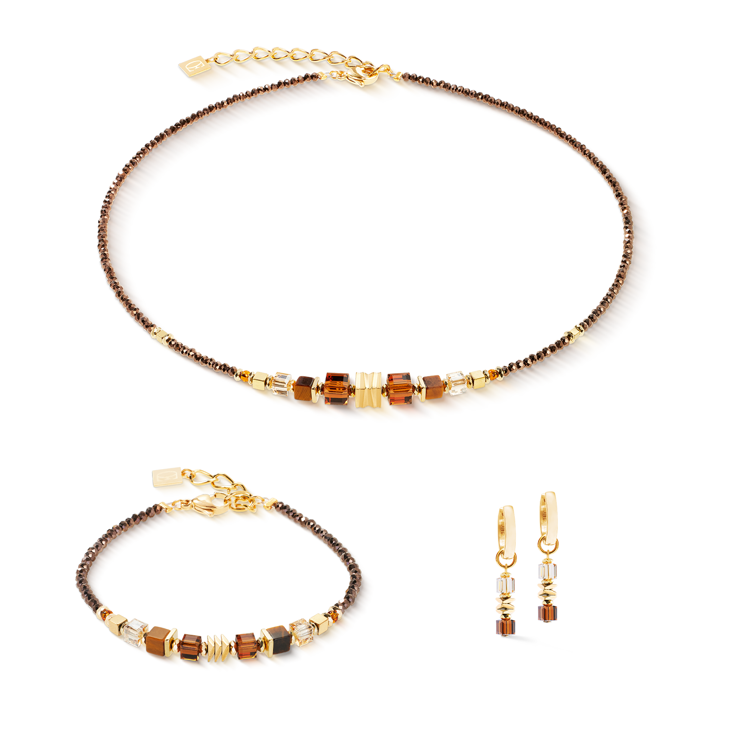 Collana Wave Cube Flow oro-marrone