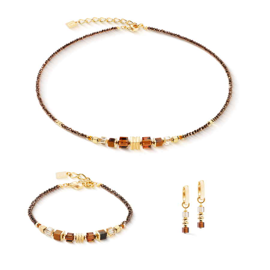 Collana Wave Cube Flow oro-marrone