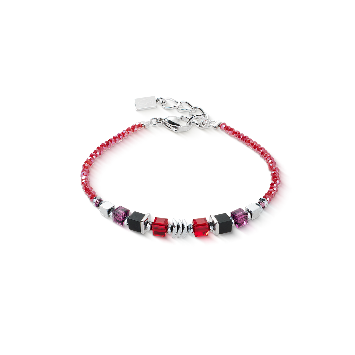 Bracciale Wave Cube Flow argento-rosso