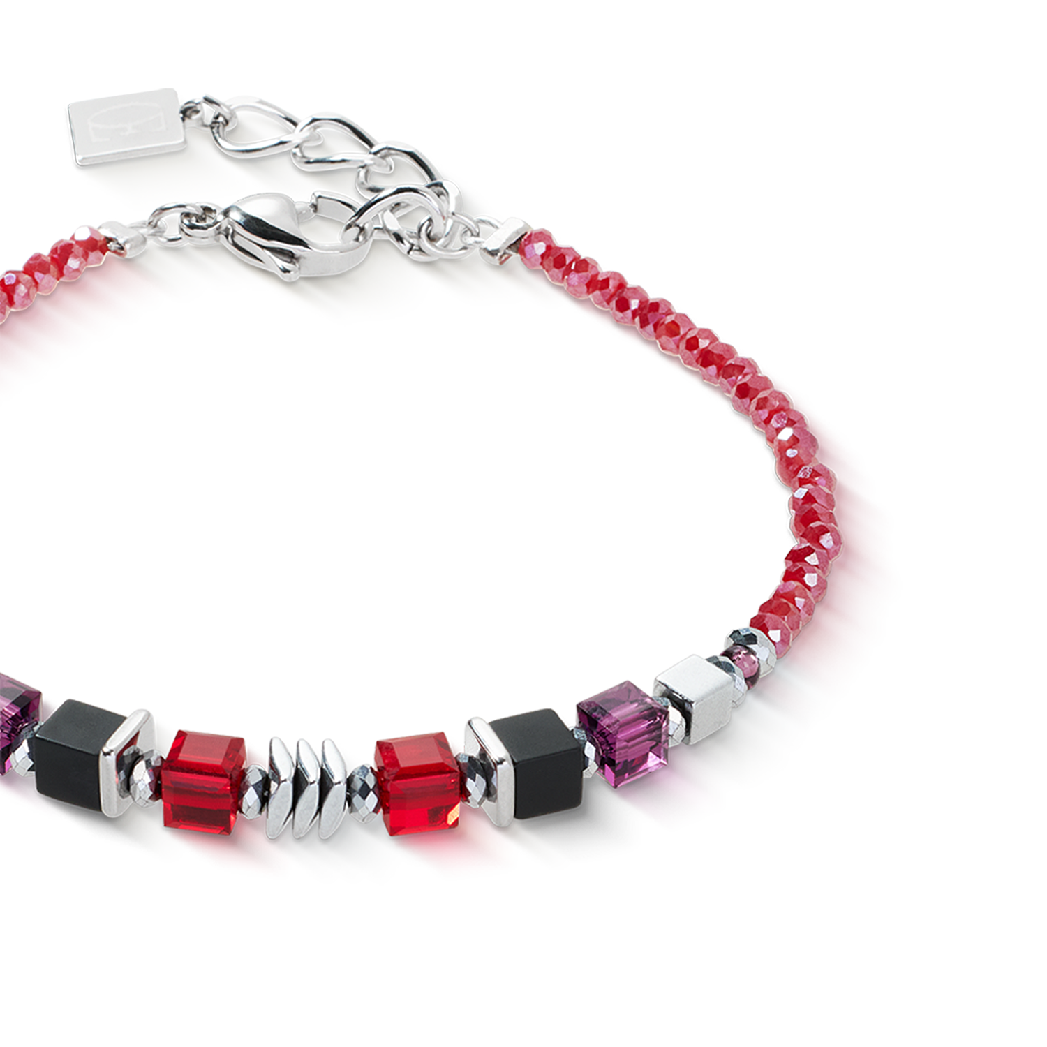 Bracciale Wave Cube Flow argento-rosso