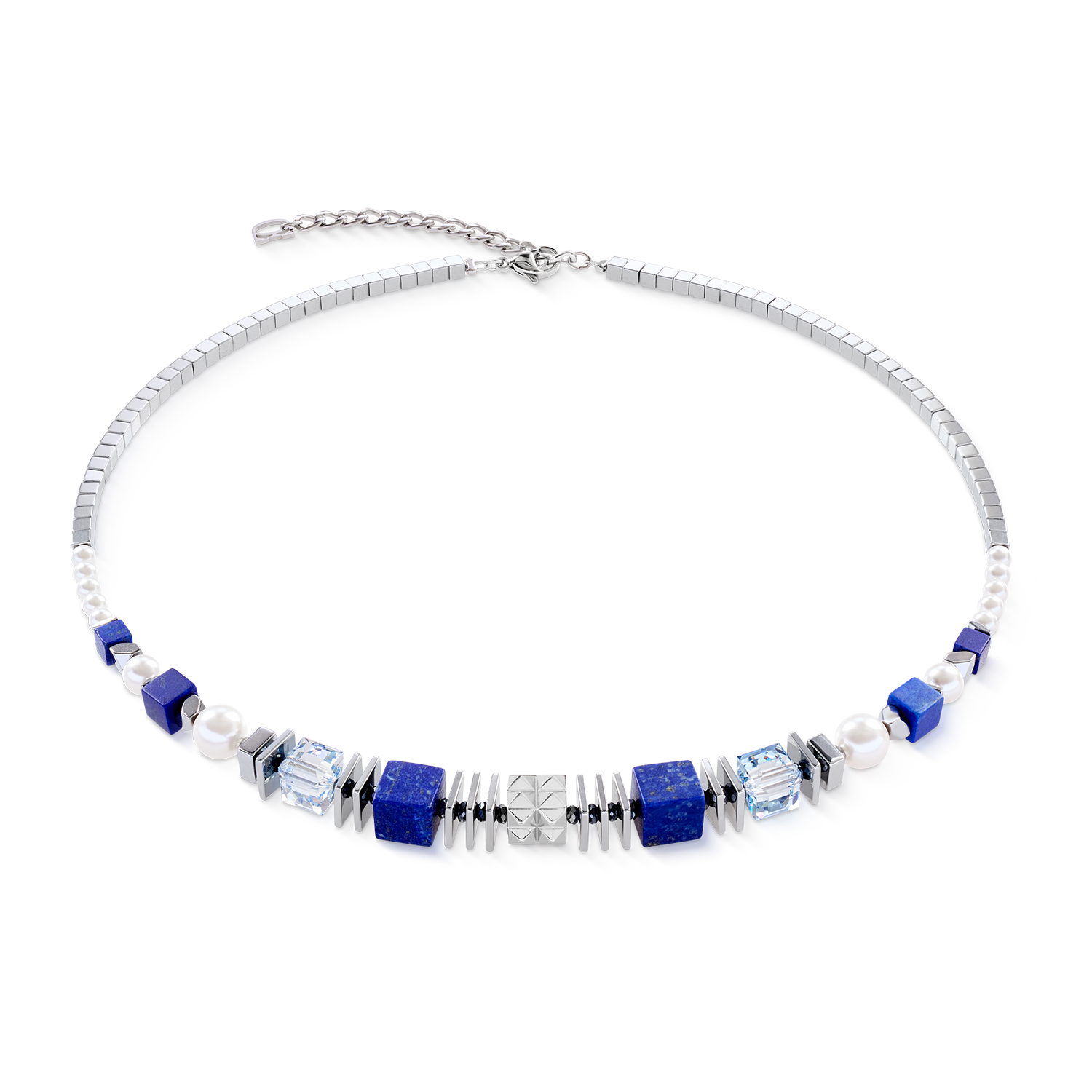 Collana Statement Cube Facets argento-blu